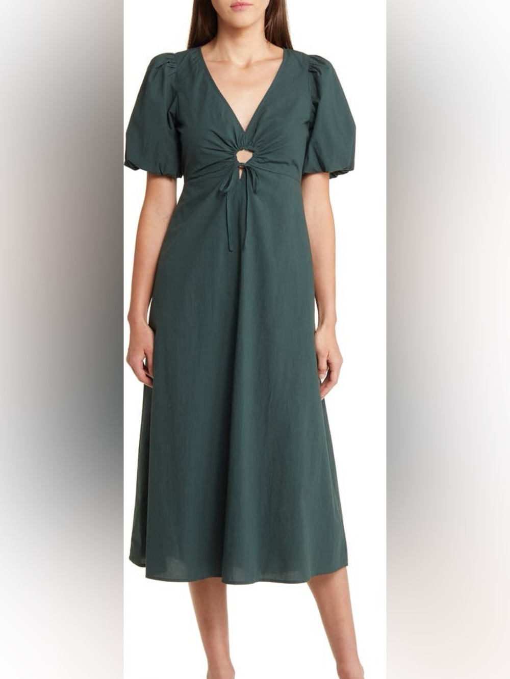 Madewell Cutout Puff Sleeve Poplin Midi Dress Size Small / 4 100% Cotton